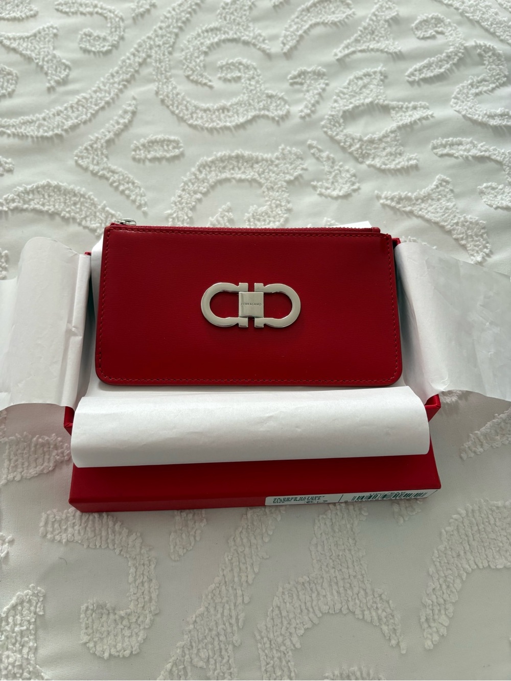 Salvatore Ferragamo Red Leather Gancini Zip Wallet/Card Holder